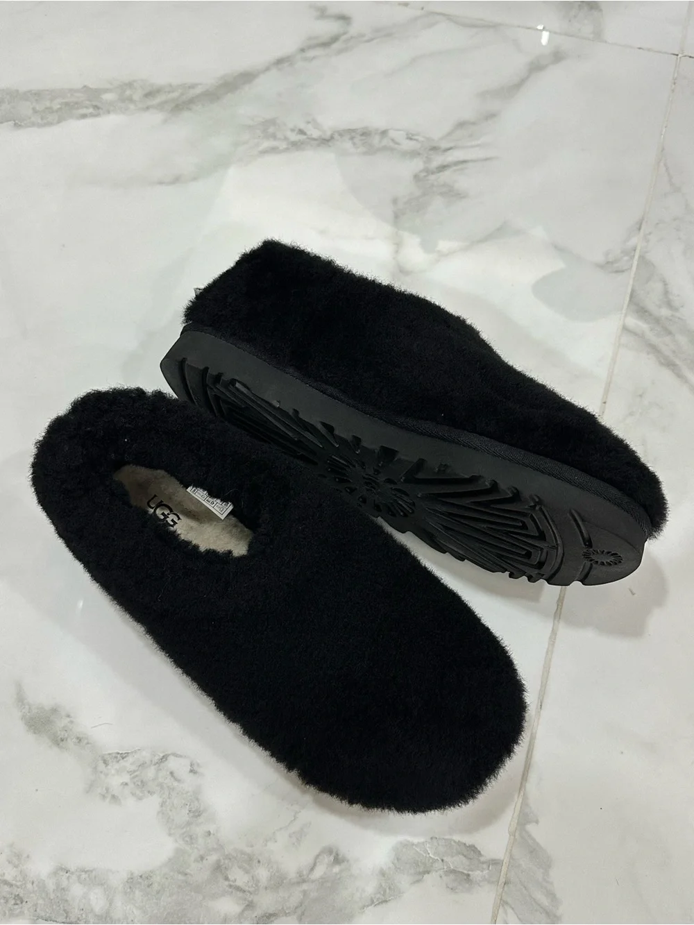 UGG Women's Black Plush Slip-On Shearling Slippers